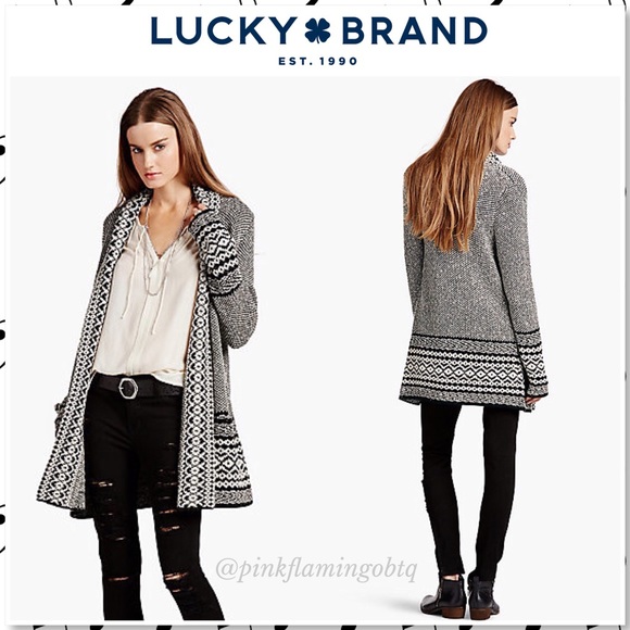 Lucky Brand Sweaters - Lucky Brand Bordered Shawl Collar Duster